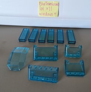 LEGO LOT OF 11 BLUE tinted windows & bricks pieces various shapes & sizes